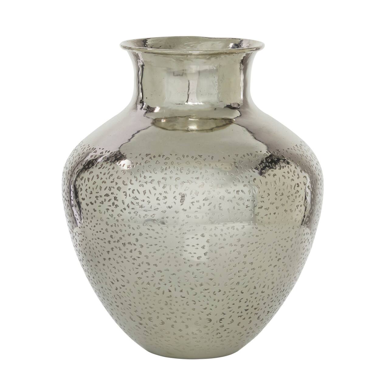 16&#x22; Silver Aluminum Contemporary Round Vase